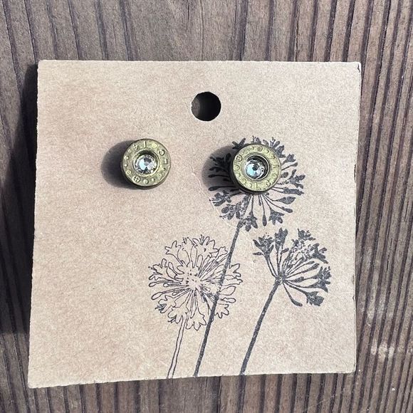 Unique Handmade Upcycled Brass Bullet Casing Earrings Swarovski Jeweled 💗 - Picture 2 of 5